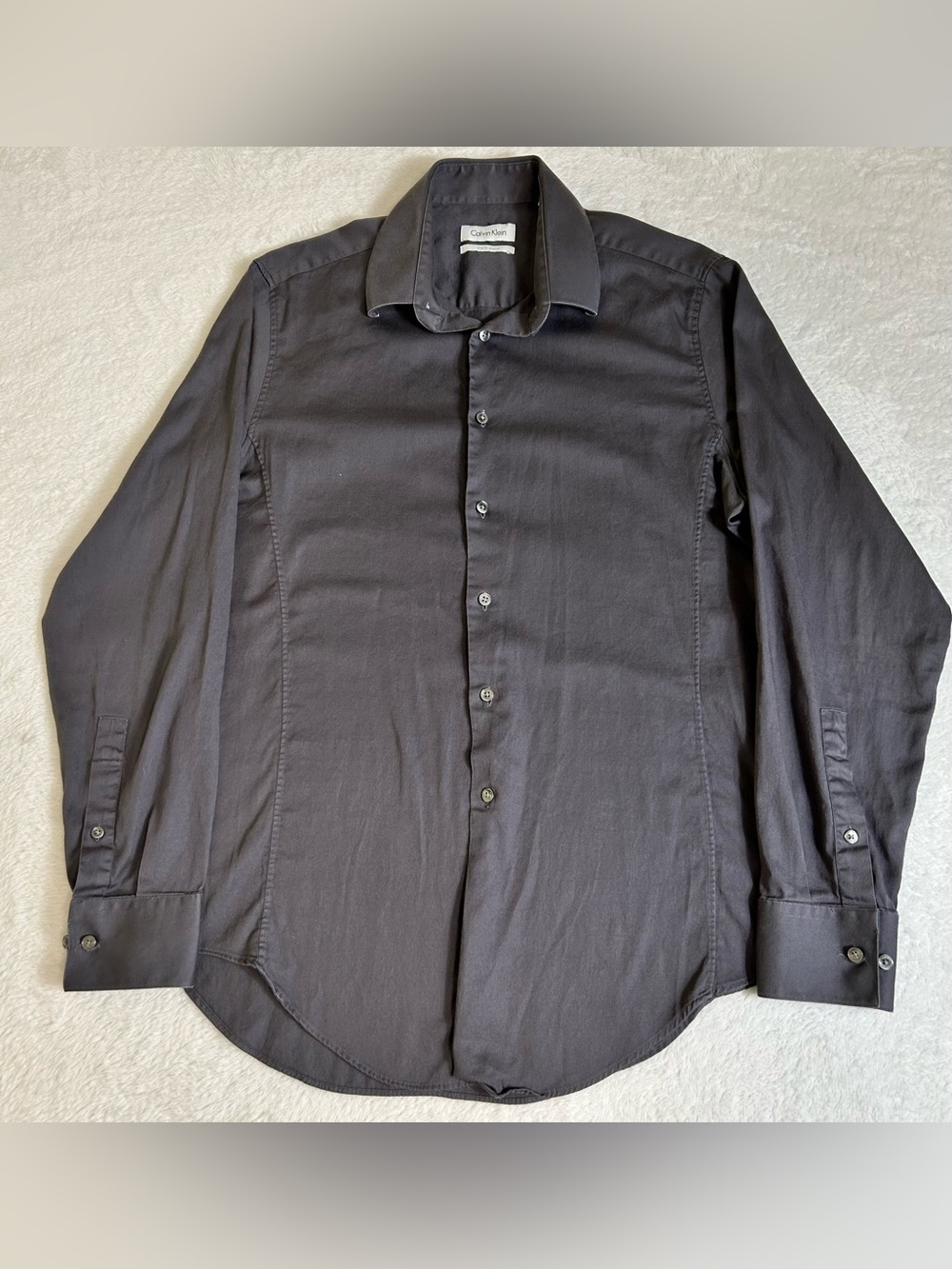 Calvin Klein Mens Dress Shirt Size 16 34/35 Dark Gray Slim Fit Stretch Button Up